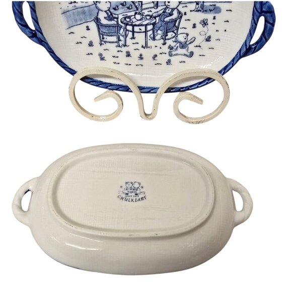 5 Chulkiart Ceramic Handled Serving Trays Dish Bear Picnic Scene - Picture 3 of 4